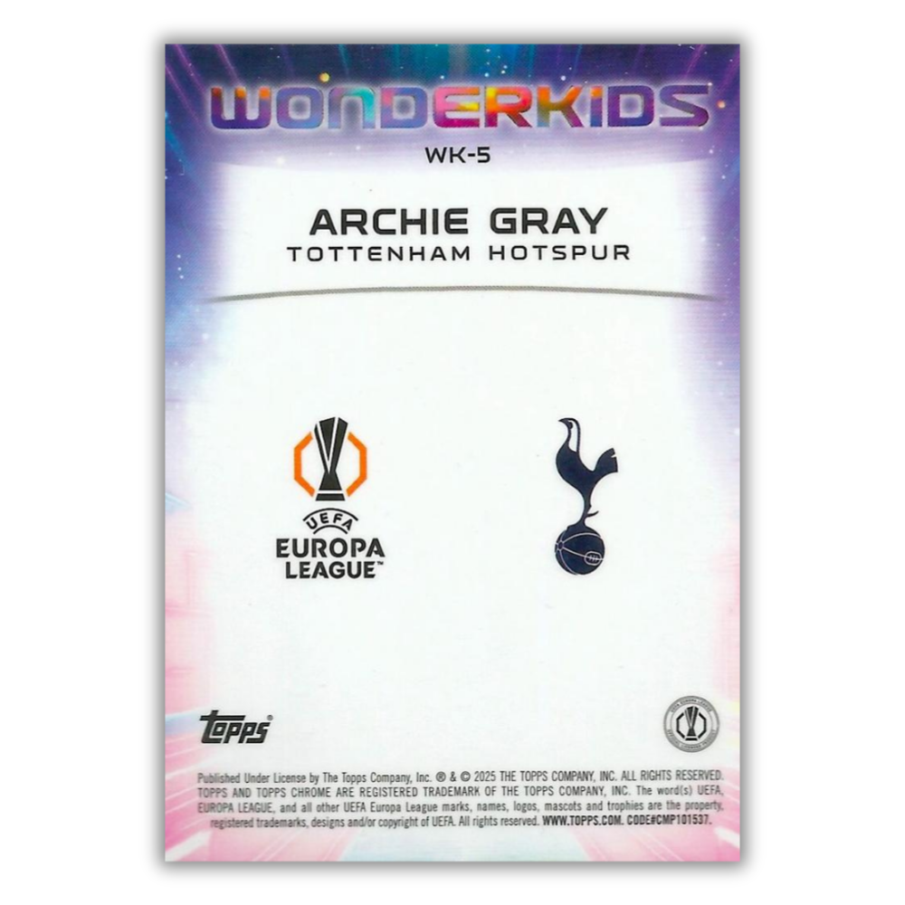 Archie Gray - Tottenham - RC - Wonderkids - Topps Chrome UCC 24/25