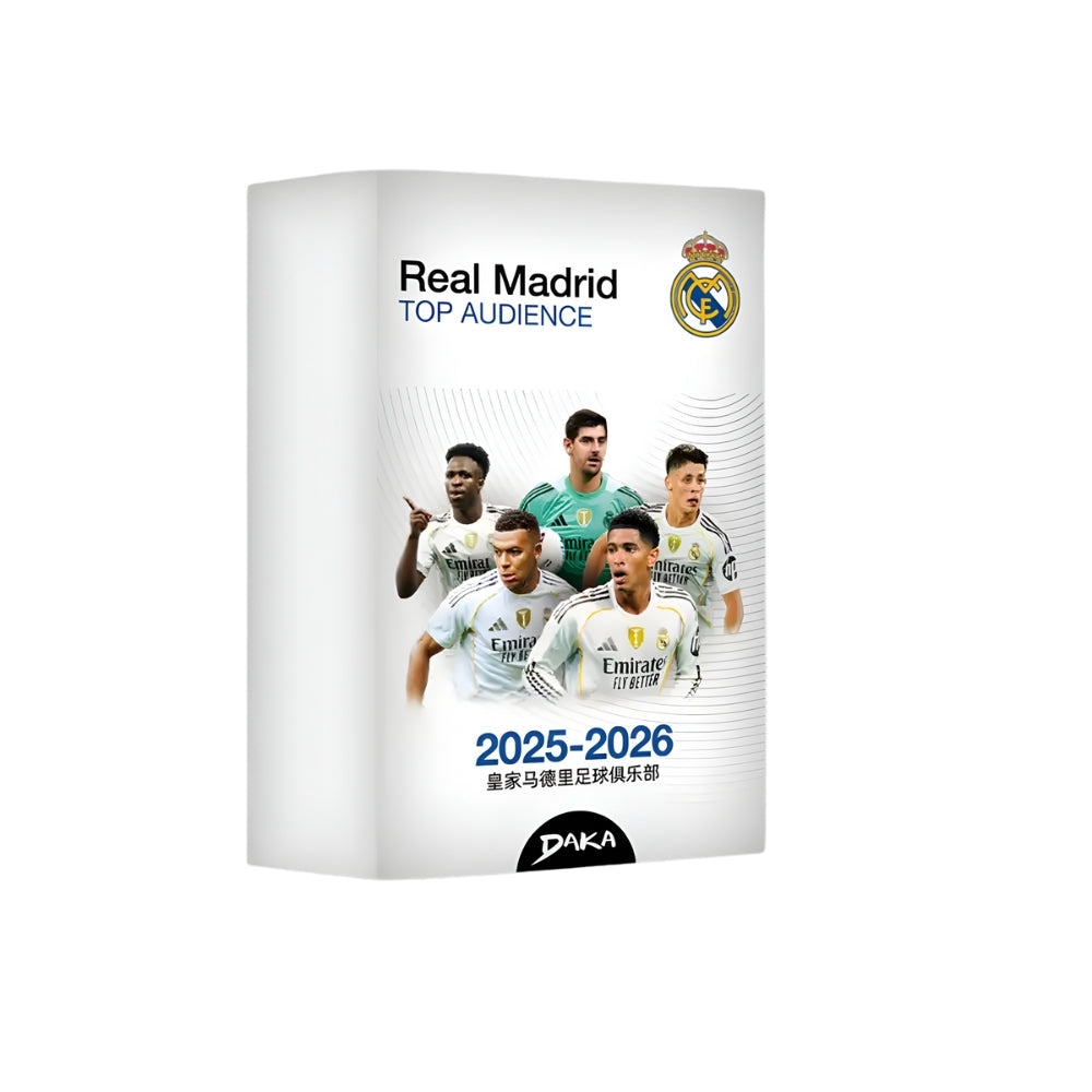 2025-26 Daka Real Madrid Top Audience Box, samlarbox med fotbollskort för samlare.