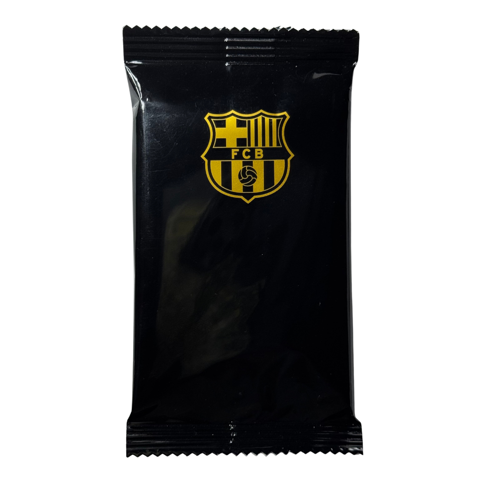 Futera Headliners FC Barcelona 2025 paket med samlarkort föreställande fotbollsspelare från Barca.