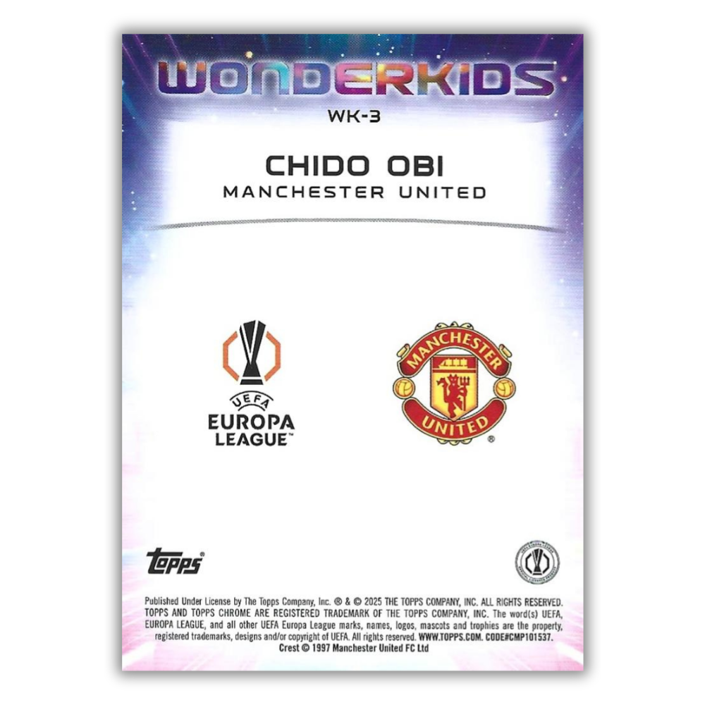 Chido Obi - Man Utd - RC - Wonderkids - Topps Chrome UCC 24/25